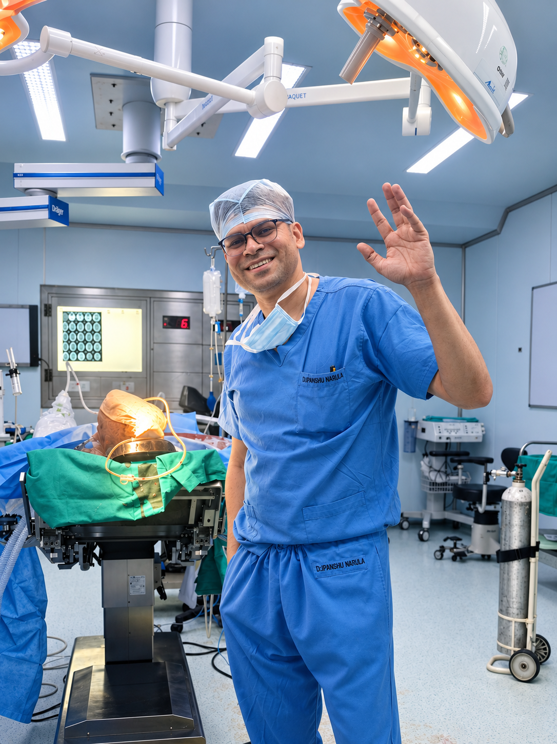 Dr. Dipanshu Narula in a neurosurgery operation theatre